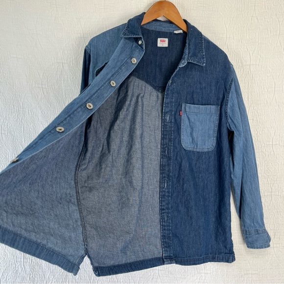 Levis Utility Shacket Mens Medium Denim Shirt Jacket Casual Patchwork Jean Top M - Picture 8 of 16